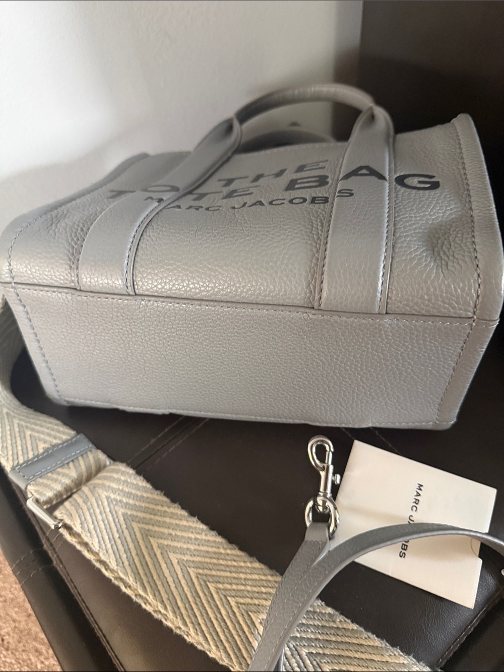 Marc Jacobs The Tote Bag in Light Gray with Cream Strap - Picture 3 of 4